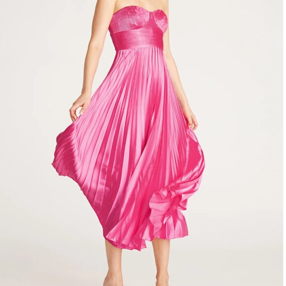Amur Kin Strapless Pleated Midi Dress in Calla Lily NWT - Picture 2 of 10